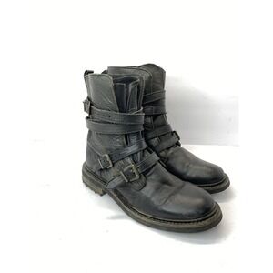Top Shop Women's Black leather Buckle Ankle Biker Boot Size 7/37 Narrow Foot